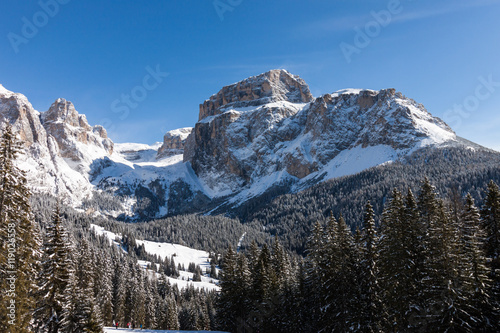 Sass Pordoi (in the Sella Group) with snow in the Italian Dolomites © norbel