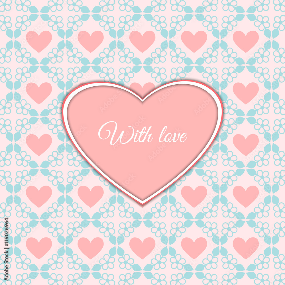 Cute romantic card with heart and flower. Vector illustration