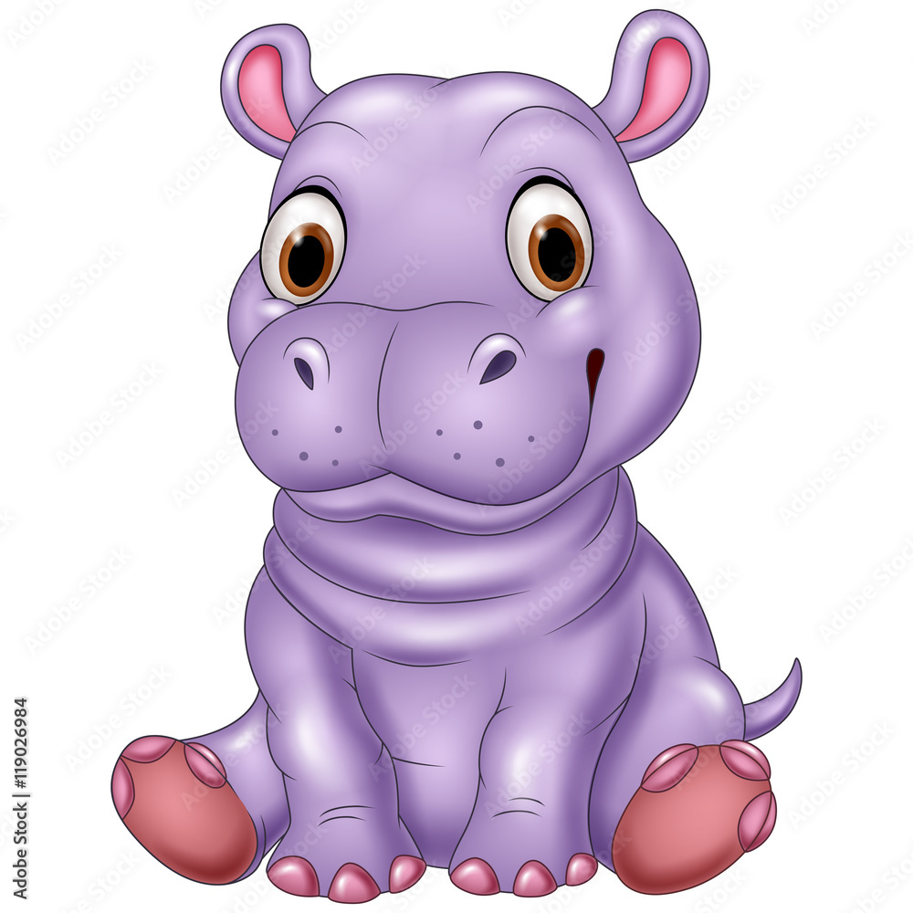 Cartoon funny baby hippo sitting Stock Vector | Adobe Stock