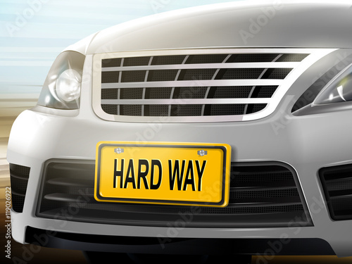 Hard way words on license plate