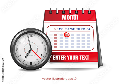 Timing concept. Classic office clock and calendar icon. Vector illustration