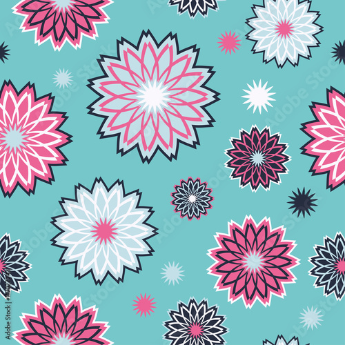 Ethnic boho seamless pattern with decorative flowers. Print. Cloth design, wallpaper. © lazininamarina