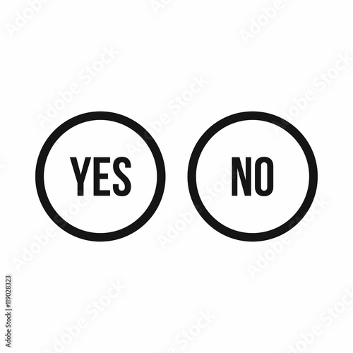 Selection buttons yes and no icon in simple style isolated on white background. Click and choice symbol