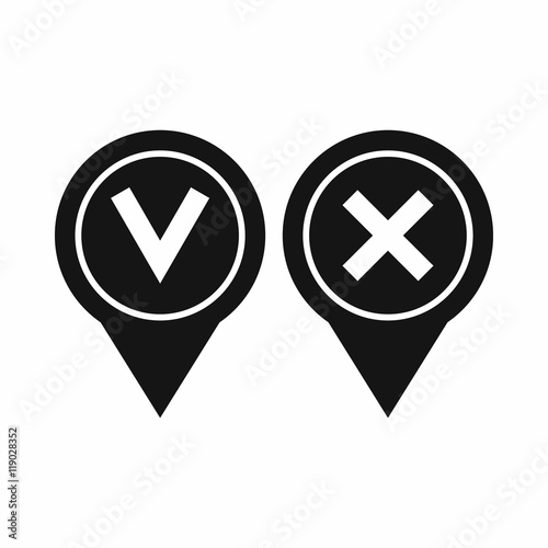 Tick affirmative and negative icon in simple style isolated on white background. Click and choice symbol