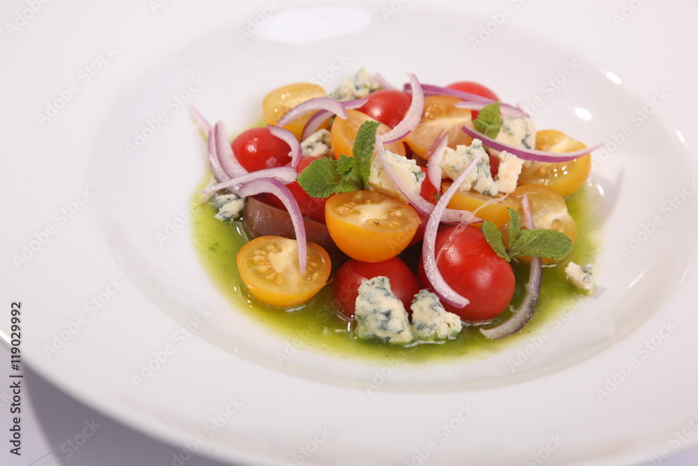 tomato salad and Dor blue cheese