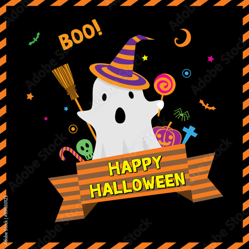 Little cute ghost for happy halloween icon for invitation card.Illustration vector.