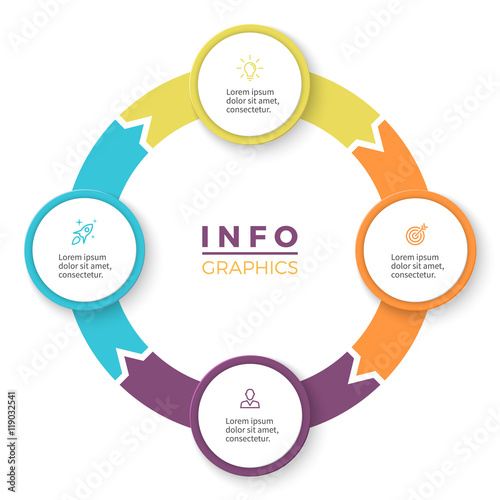Circular arrows for infographics. Diagram with 4 steps, options, parts.