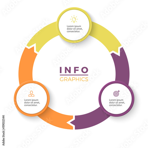 Circular arrows for infographics. Diagram with 3 steps, options, parts.