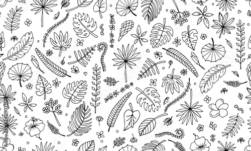 Tropical plants, seamless pattern