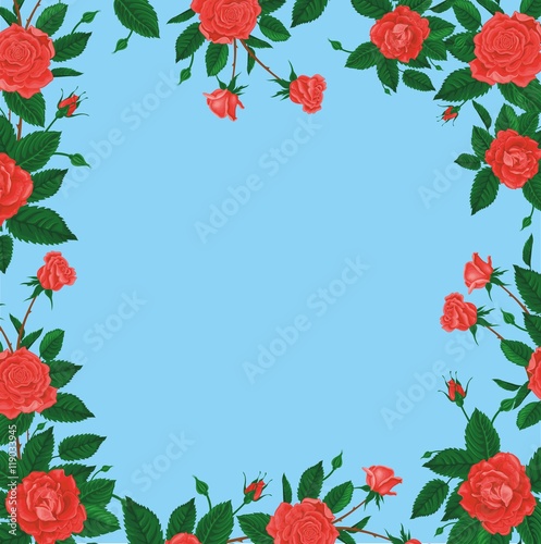 Greeting card with rose flower. Elegance wedding invitation. Romantic postcard.
Vector floral border.