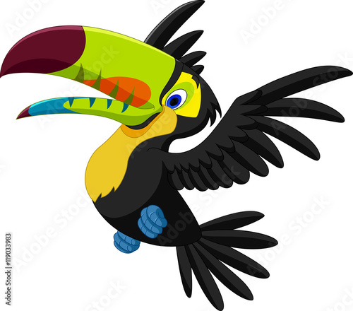 Cartoon funny toucan flying