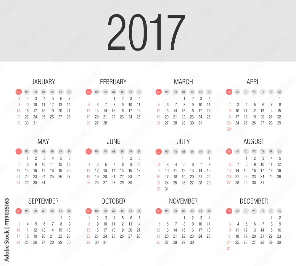 Vector Simple 2017 year calendar Vector Simple 2017 year calendar