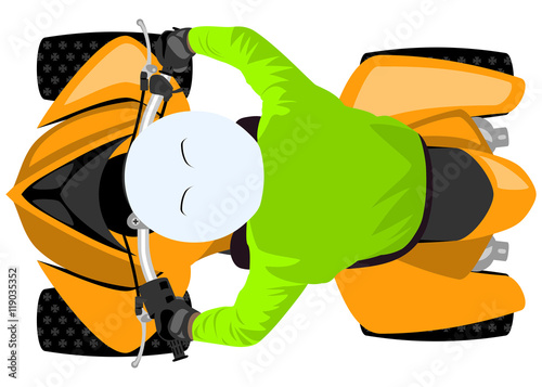 classic sport racing quad bike with sitting rider isolated top view
