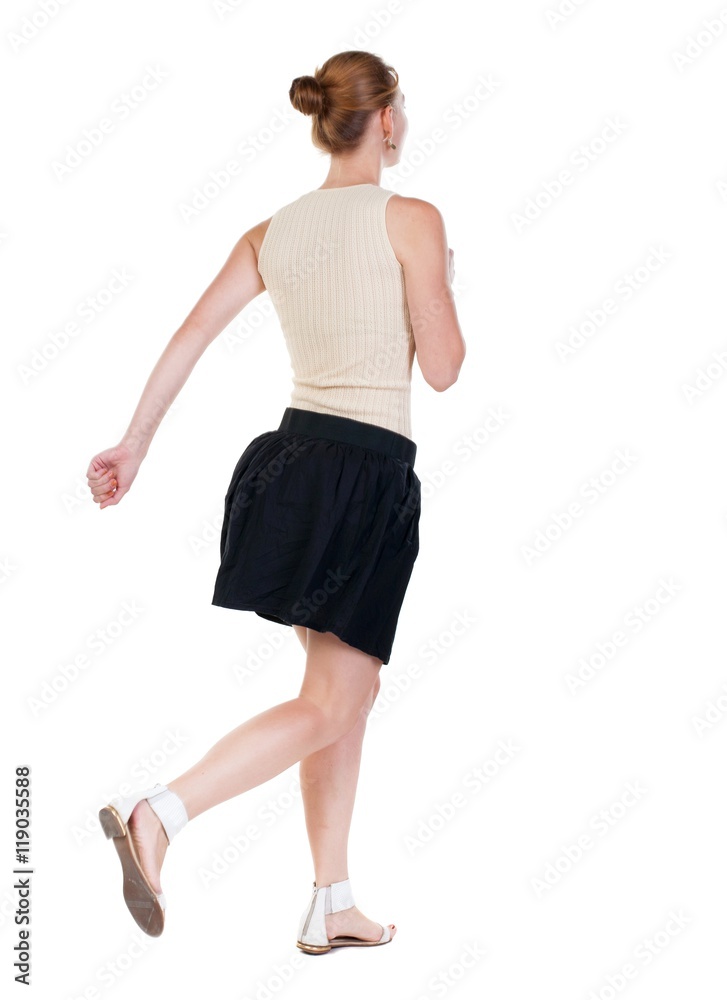 back view of running woman in dress. beautiful blonde girl in motion. backside view of person. Rear view people collection. Isolated over white background. back view of running woman in dress. beautiful blonde girl in motion. backside view of person. Rear view people collection. Isolated over white background.