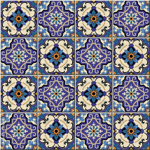 Gorgeous seamless pattern from colorful floral Moroccan, Portuguese tiles, Azulejo, ornaments. Can be used for wallpaper, pattern fills, web page background,surface textures.
