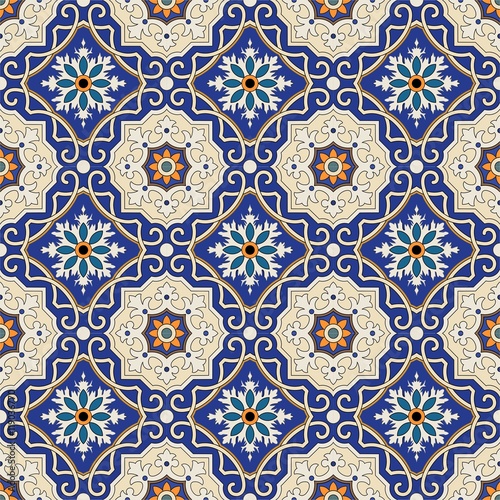 Vector seamless pattern. Colorful ethnic ornament. Arabesque style. Islamic art.