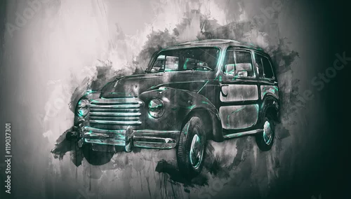 Obraz Stary obraz samochodu z ciemną winietą