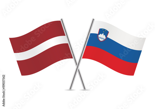 Latvian and Slovenian flags. Vector illustration.