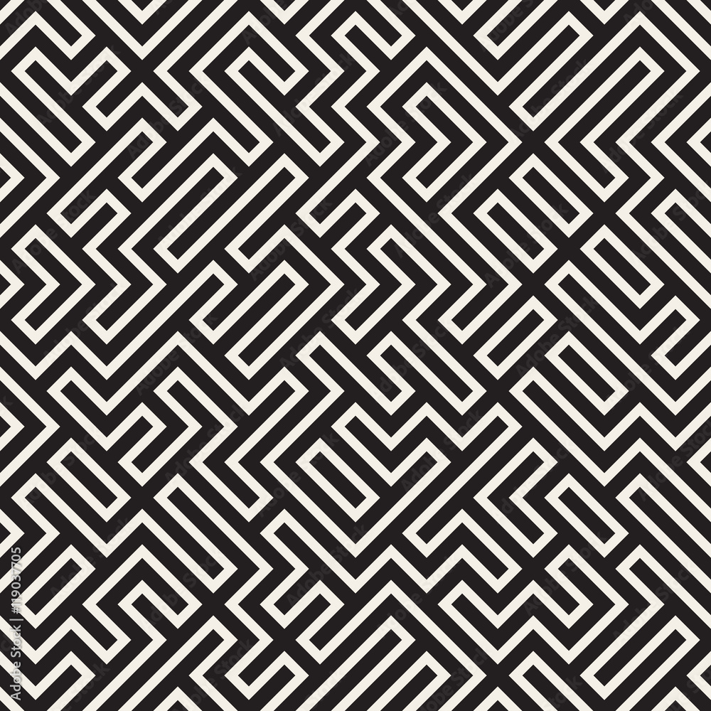 Vector Seamless Black and White Maze Lines Pattern Vector Seamless Black and White Maze Lines Pattern