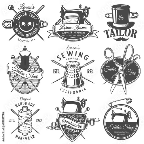 Set of vintage monochrome tailor emblems