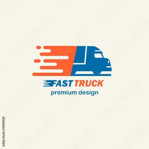 Fast Truck. The template for logos, icons of modern lorry. Editable EPS format design element, arts and crafts concept.
