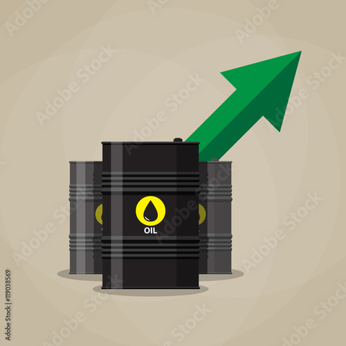 oil barrel and green chart graph arrow pointing up