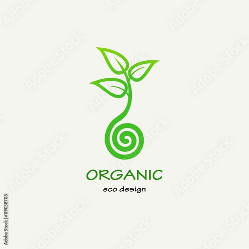 Symbolic sprout tree spiral. Template for creating logos, emblems, monograms. Plant, nature and ecology