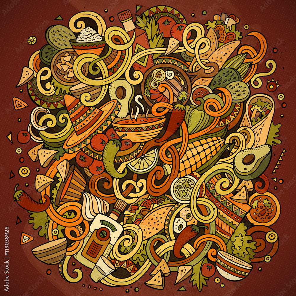 Cartoon cute doodles Mexican food illustration Cartoon cute doodles Mexican food illustration