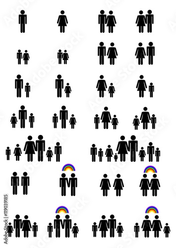 Piktogramme zum Thema Lebens- und Familienmodelle