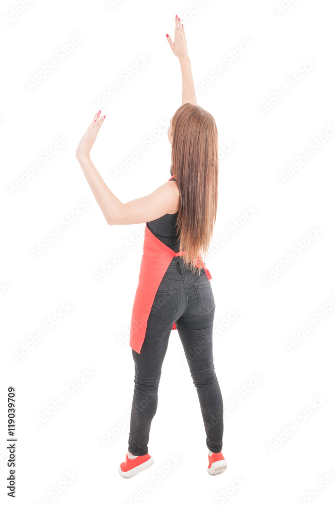 Young employee trying to reach something Young employee trying to reach something
