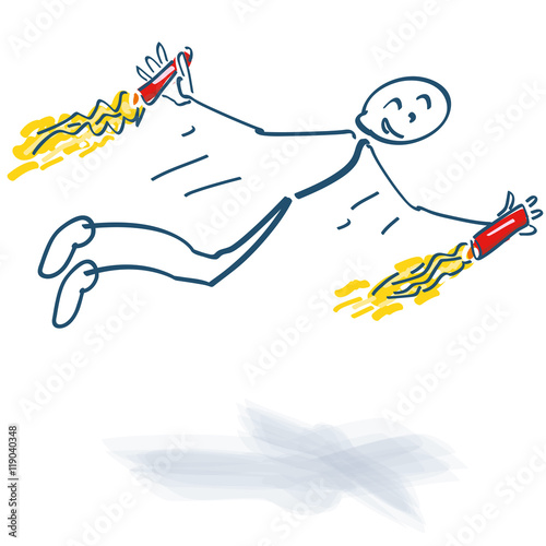 Strichmännchen mit zwei kleinen Raketen in der Hand beim starten