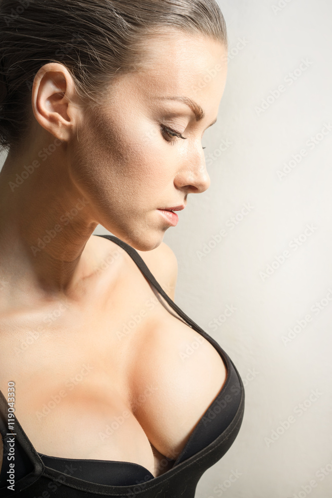 Woman with beautiful, large, attractive breasts Stock Photo