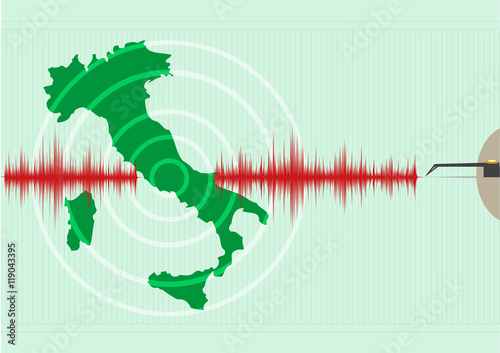 Italy Map Earthquake. Epicenter recorded with a seismic device.  Editable Clip Art.
 photo