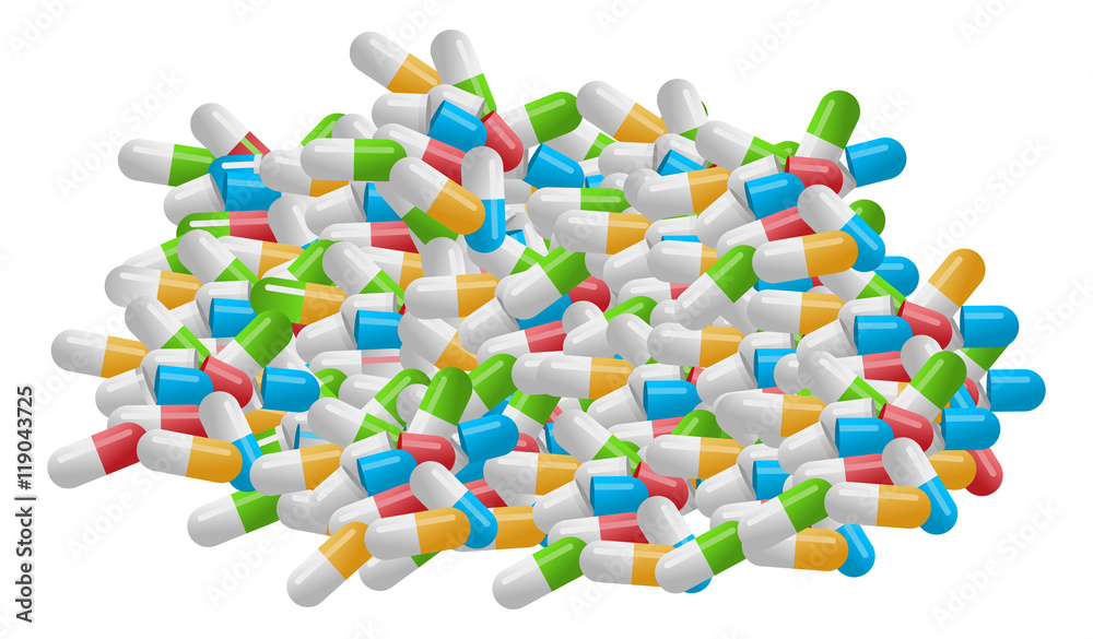 Medical pile of pills isolated on white background Medical pile of pills isolated on white background