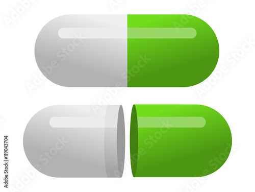 Green pills isolated on white background