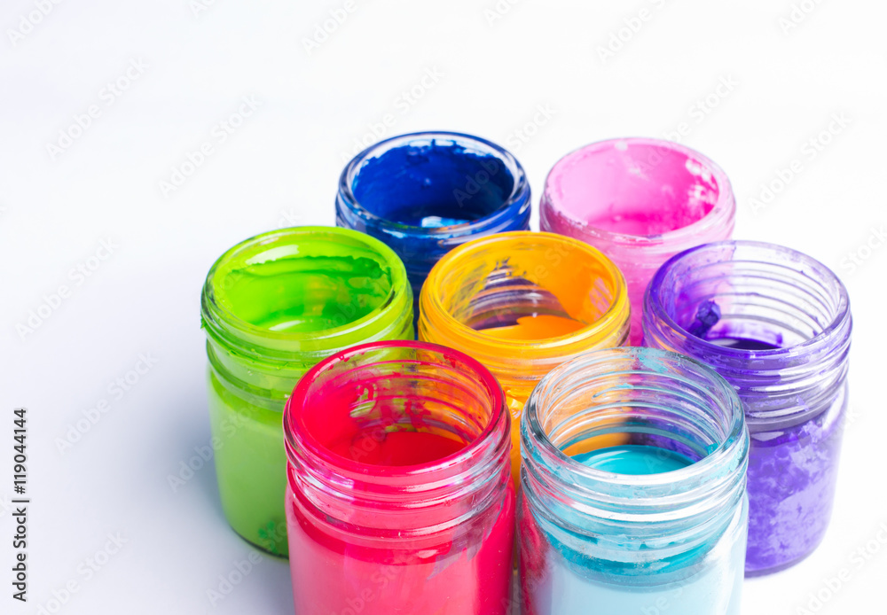 Paint in plastic jars