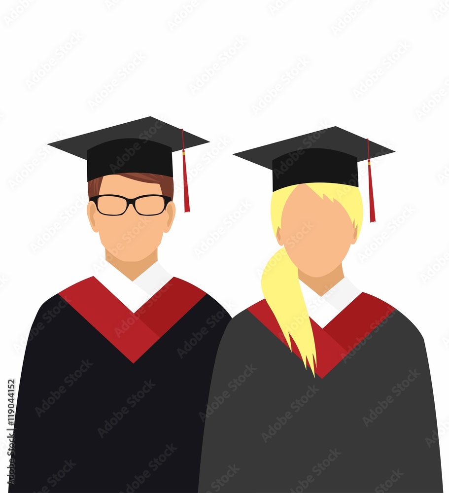 Girl and boy graduates in gowns Girl and boy graduates in gowns