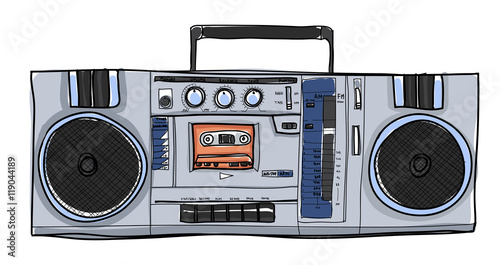 vector Stereo Boombox radio Vintage  handdrawn illustration