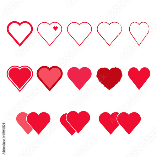 Vector set of Heart shapes  red and pink isolated symbols