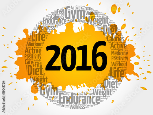 2016 word cloud collage, health concept background
