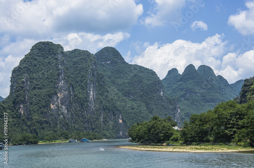 The Lijiang river and karst mountains scenery in autumn photo
