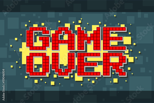 Pixel red game over screen on yellow background