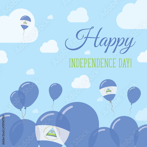 Nicaragua Independence Day Flat Patriotic Design. Nicaraguan Flag Balloons. Happy National Day Vector Card.