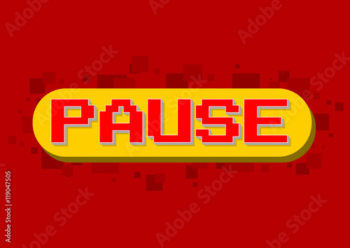 Pixel computer game pause screen on red background