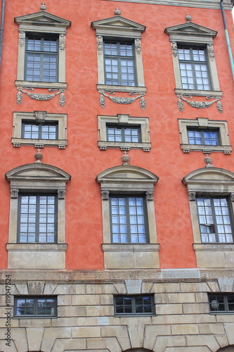 Schweden: Typische rote Fassade in der Altstadt von Stockholm