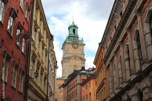 Skyline: Die Altstadt von Stockholm (Schweden) mit der Nikolakirche (Storkyrkan)