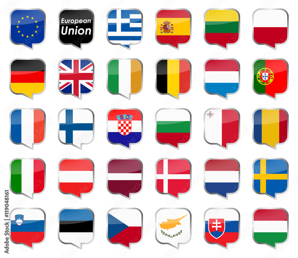 speech bubbles with EU country flags