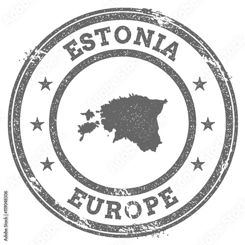 Estonia grunge rubber stamp map and text. Round textured country stamp with map outline. Vector illustration.