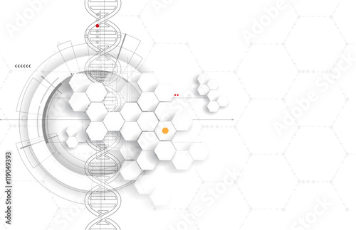 dna and medical and technology background. futuristic molecule structure presentation