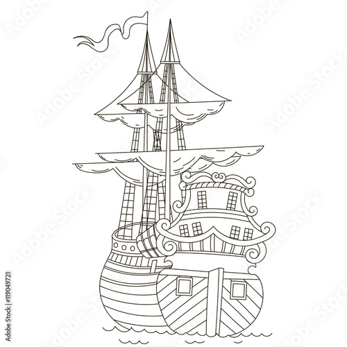 Ship. Doodle Vector illustration.